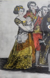 Bellver Fernando, Familia de Carlos IV, grabado aguafuerte coloreado a mano, tríptico. 111X77 cm (cada uno, con marco) y 98X64 cm (cada uno, sin marco) (8)
