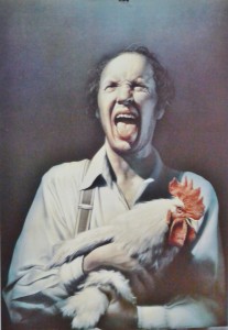 Gottfried Helnwein , cartel original, hombre con gallo, 84x59 cms 