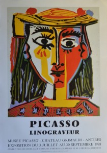 Picasso Pablo, cartel original exposición Linograveur en Museo Picasso Antibes en 1.988, 74x52 cms (1)