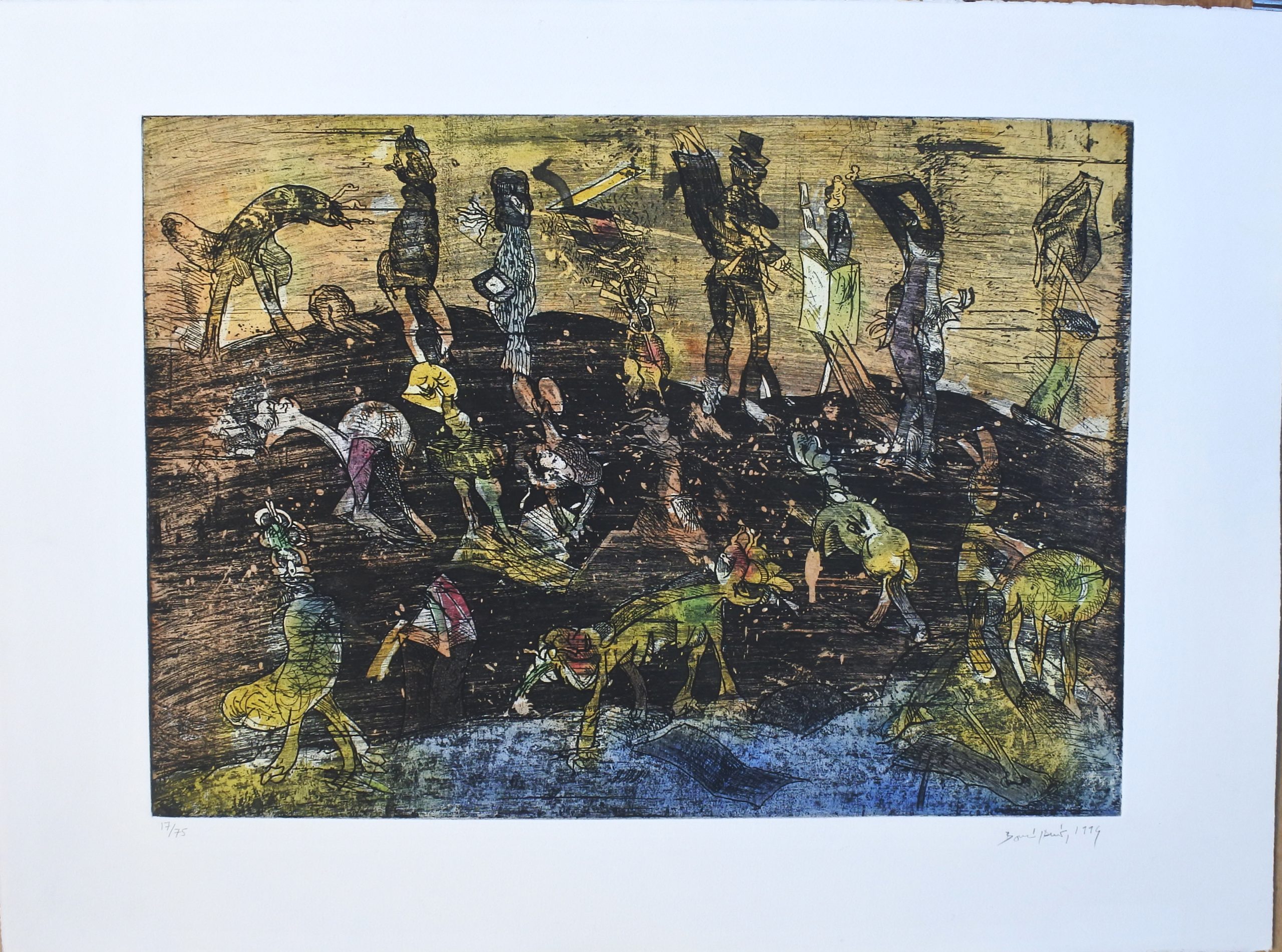 Bonifacio - "Paisaje en la tierra hueca y figuras" grabado aguafuerte y aguatinta