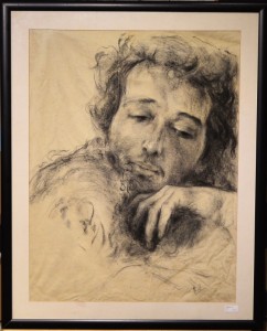 Juan Vicente Barrio Juanvi, “Joven acariciando el cabello de su pareja” dibujo carboncillo sobre lienzo, enmarcado, dibujo 85×63 cms. y marco 100×80 cms. (10)