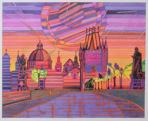 Nicolás Gless - "El puente de Carlos, Praga" dibujo original