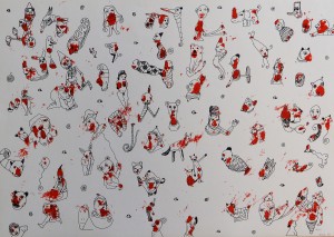 Pagola Javier, Personajes con manchas rojas, Serigrafía edición 50 ejemplares, numerada, fechada 1993 y firmada a lápiz,  50X70 cms (3)