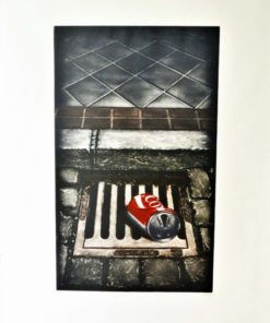 Ramiro Undabeytia - "Y mientras, rompían el cristal" grabado mezzotinta