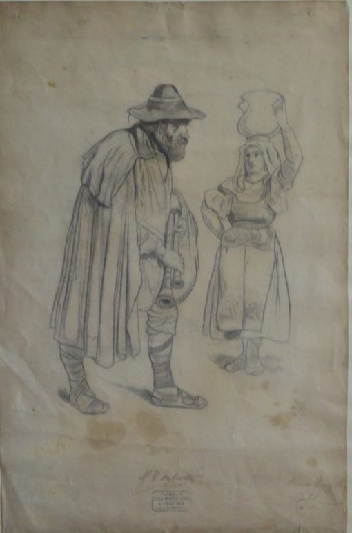 Academia - "Paisanos de Asturias" dibujo firmado Tomás Cruz, enmarcado