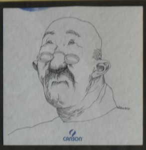 Manuel Alcorlo, tinta china papel 14,50x14,50 y marco 36x36 cms. cabeza hombre calvo 