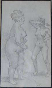 Barba Juan dibujo lápiz papel 15x9 cms y marco 26x20,50 cms. dos mujeres desnudas (2) - copia
