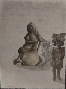 Castillo Jorge 2002, grupo con niña llorando, dibujo lápiz y carboncillo, firmado, enmarcado, papel 44x32 cms. y con marco 58x44 cms. 700 (3)