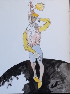 Castillo Jorge, personaje de circo, tinta china y gouasche papel pegado a tabla, enmarcado, dibujo 39x30 cms. y marco 58x48 cms. 1200 (1)