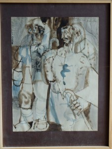 Clavo Javier, personajes, técnica mixta papel, firmado 1959, 64x49 cms y marco 84x64 cms. 600 (1)