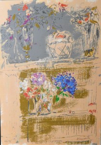 Grau Santos Julian, Terraza con flores azules, serigrafía edición 75 ejemplares, 46×32,50 cms (2)
