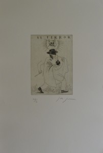 Javier de Juan grabado aguafuerte, edición 50 ejemplares el terror, papel 57x38 cms y plancha 20x15 cms. numerado y firmado a lápiz 150 (2)