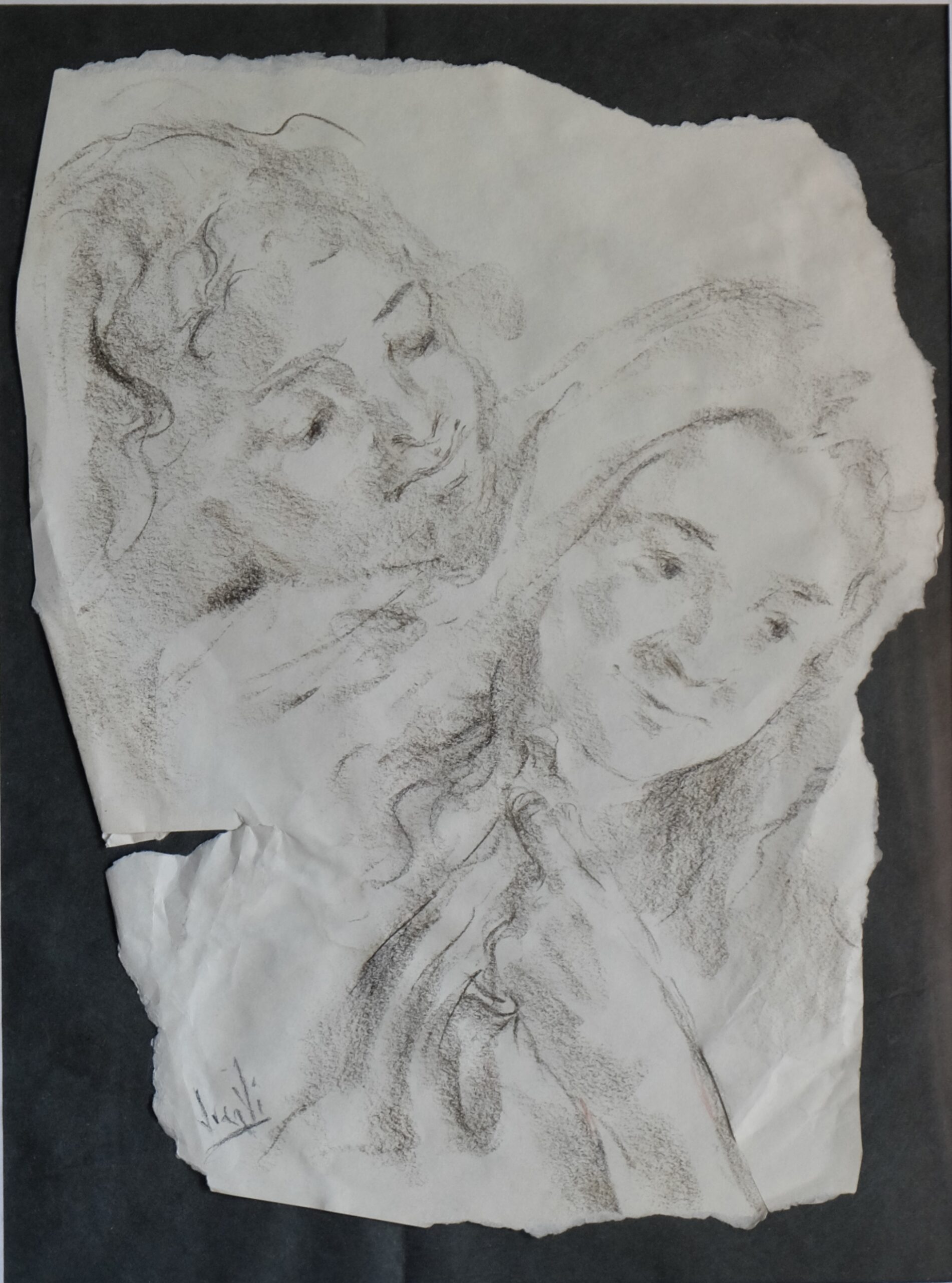 Juan Vicente Barrio, Juanvi - "Jóvenes enamorados" dibujo carboncillo papel recortado, enmarcado