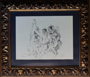 Juan Vicente Barrio, Juanvi, dibujo carboncillo  papel, dibujando en familia 41,50x31 y marco 65x56 cms 420 (3)