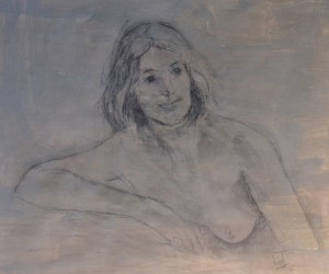 Juanvi, Juan Vicente Barrio, Joven con el torso desnudo recostada, enmarcado, papel 55x65 y marco 62x71, 250--190 (4)