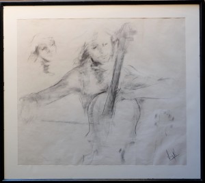 Juanvi, Juan Vicente Barrio, lección de música con cello, enmarcado, papel 63x73 y marco 78x87, 250--190 (16)