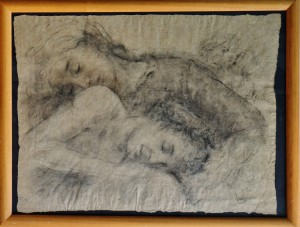 Juanvi, Juan Vicente Barrio, pareja recostados, carboncillo papel artesanal, dibujo 79x60 y marco 91x70 cms. 560 (1)