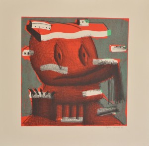 Pagola Javier cabeza roja, serigrafía edic 50 ejempl. plancha 23,50x24 y papel 33x33 cms. 150 (1)