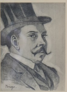 Pinazo Martinez José, dibujo carboncillo personaje del Ateneo de Valencia VI, dibujo 11,50x8,50 y marco 31x23,50 cms (3)
