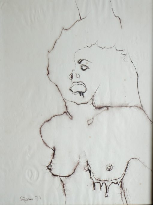 Cinabrio Quijano - "Busto femenino" dibujo original tinta papel, enmarcado