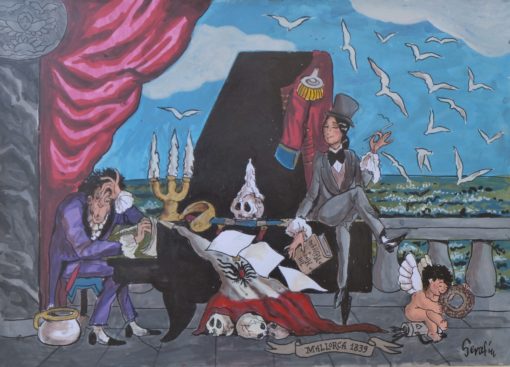 Serafín - "Chopin y George Sand" acuarela cartulina