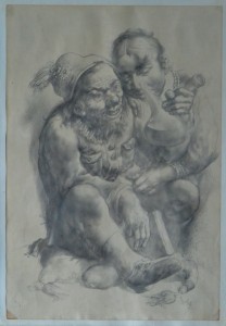 Barba Juan, pareja con porrón, dibujo lápiz, 31,5x21,5 y marco 53x38 cms. 550 (3)