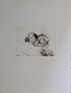 Juan Vicente Barrio, Juanvi, Con la niña en brazos, grabado numerado y firmado a lápiz, plancha 12x17 y papel 29x38 cms. 120 (1)