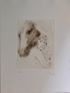 Juan Vicente Barrio, Juanvi, Hombre y caballo, grabado edición 100 ejemplares, numerado y firmado a lápiz, plancha 20x15 y papel 36x28 cms. 120 (2)