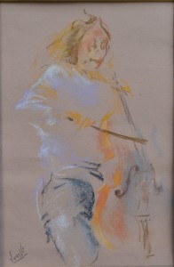 Juan Vicente Barrio, Juanvi, tocando el violonchelo, dibujo pastel, papel 26x18 y marco 53x38 cms. 500  (7)