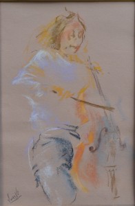 Juan Vicente Barrio, Juanvi, tocando el violonchelo, dibujo pastel, papel 26x18 y marco 53x38 cms. 500 (7)