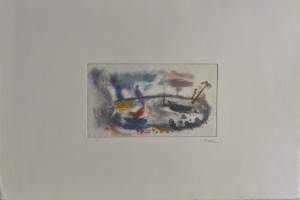 Kaki Jafar T., harca con anzuelo y peces, grabado, numerado h-c y firmado a lápiz, plancha 39x58 y papel 19x24 cms. 150 (6)