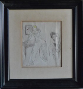 Opisso Ricard, personajes del circo, 25x21,5 y marco 46x43,5 al dorso otro dibujo y certificado de Alfred Opisso (4)