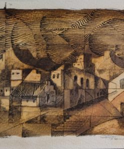 Roberto L. Pizarro - "Casas de pueblo" grabado aguafuerte