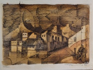 Pizarro, Roberto L.  casas de pueblo, grabado aguafuerte, edición 50 ejemplares, numerado y firmado a lápiz, plancha 16x22,50 y papel 19x25 cms. 140-90  (2)