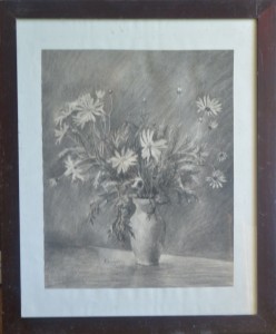 Alcayde Julia, Jarrón con flores, dibujo carboncillo, enmarcado, 50x40 y marco 70x58 cms. 560 (2)