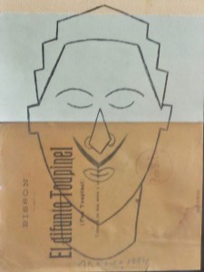 Arroyo Eduardo, El difunto Toupinal, dibujo ceras y collage, firmado en 1994, obra 22x16 cms. y marco 39x33 cms  (1)
