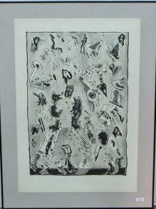 Bonifacio, personajes blanco y negro, grabado litografía, numerada pa y firmada a lápiz, enmarcada, 76x52 y marco 91x67 cms. 600 (4)