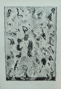 Bonifacio, personajes blanco y negro, litografía, numerada pa y firmada a lápiz, enmarcada, 76x52 y marco 91x67 cms. 600 (4) - copia