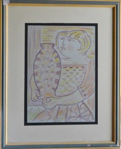 Brotat Joan, mujer con jarrón, dibujo pastel cartulina, 34x25 y marco 54x44 cms. 260 (2)