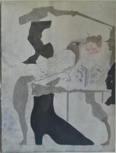Castillo Jorge, Zapato negro, tinta china papel, firmado en 1979, enmarcado, 38,50x29 cms. y marco 52,50x43 cms. 1200 (5)