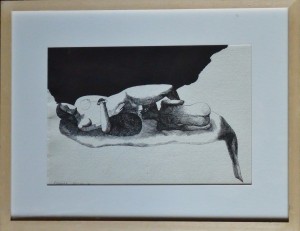 Castillo Jorge, momento erótico, tinta china papel, 1971, 19x28 y marco 41x32 cms. 600 (3)