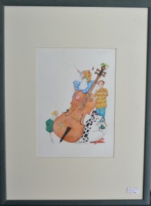 Cañas Alicia, Momento musical, ilustración original acuarela papel, enmarcado, dibujo 34x24 y marco 65x48 cms. 560 (1)