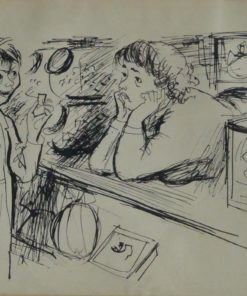 Lorenzo Goñi - "En la tienda" dibujo tinta china papel