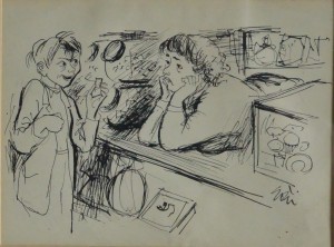 Goñi Lorenzo, en la tienda, tinta china papel 12x16,5y marco 28x32 cms. 500 (5)