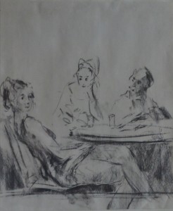 Juan Vicente Barrio Juanvi, en la terraza, carboncillo papel 35,5x29,5 y marco 46x41 cms. 330 (2)