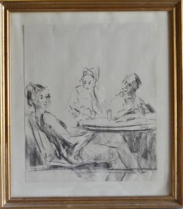 Juan Vicente Barrio Juanvi, en la terraza, carboncillo papel 35,5x29,5 y marco 46x41 cms. 330 (4)
