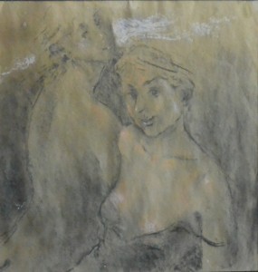 Juanvi, Juan Vicente Barrio, Dos jóvenes, dibujo carboncillo y clarión papel, enmarcado, dibujo 36,50x35 cms. y marco 49x49,50 cms. 360 (3)