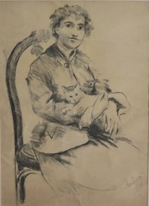 Juanvi, Juan Vicente Barrio, Mujer con gato, dibujo carboncillo papel, enmarcado dibujo 49x35 cms. y marco 78x60 cms. 400 (2)