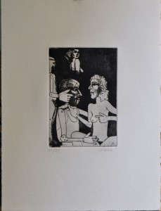 Lorenzo Antonio, Personajes galácticos I, grabado b-n, edición 25 ejemplares numerado y firmado a lápiz, plancha 18x12 y papel 38x28 cms. 120-90 (7)