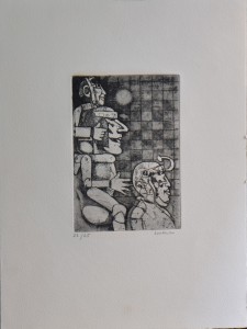 Lorenzo Antonio, Personajes galácticos IV, grabado b-n, edición 25 ejemplares numerado y firmado a lápiz, plancha 18x12 y papel 38x28 cms. 120-90 (11)